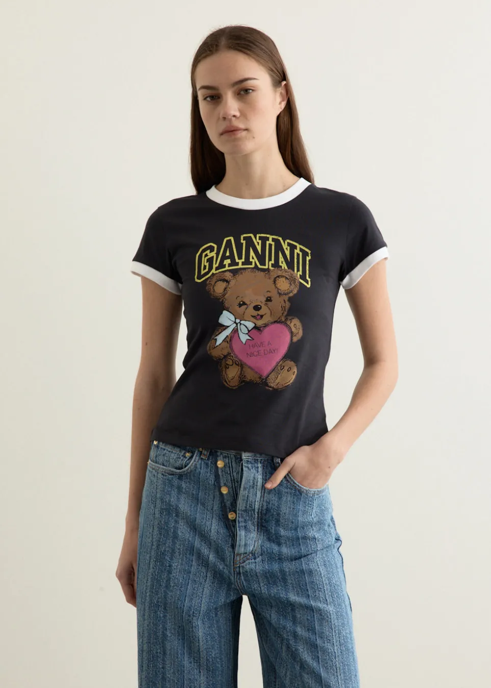 Basic Cotton Jersey Bear Fitted T-shirt