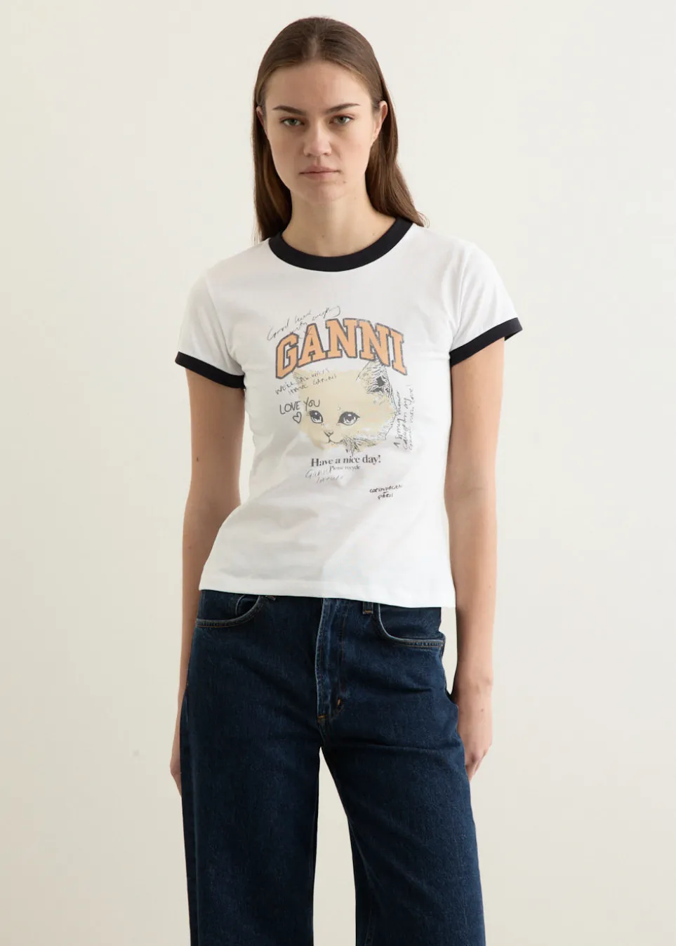 Basic Cotton Jersey Kitty Fitted T-shirt