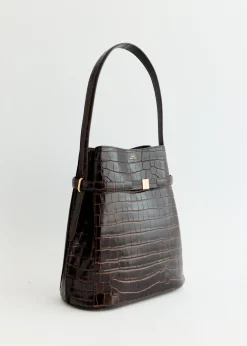 Belted Croco-Embossed Bucket Bag