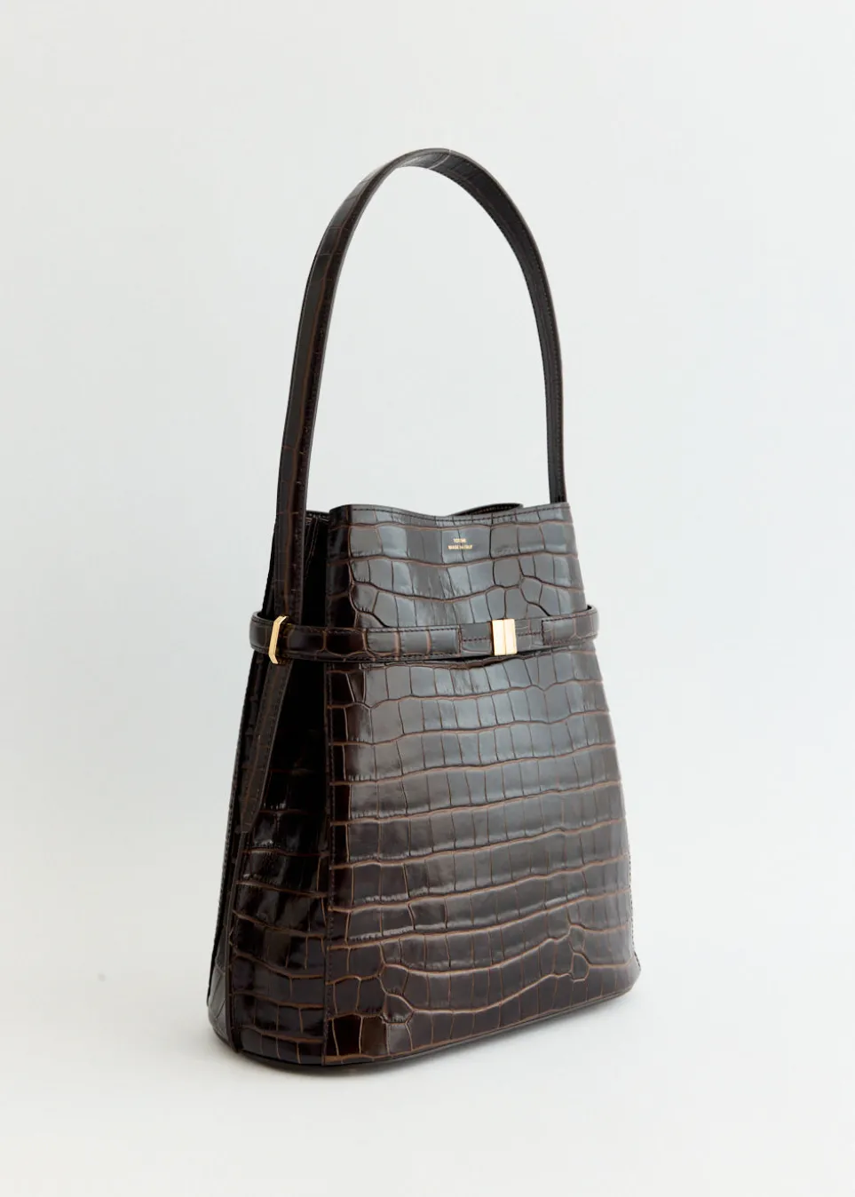 Belted Croco-Embossed Bucket Bag
