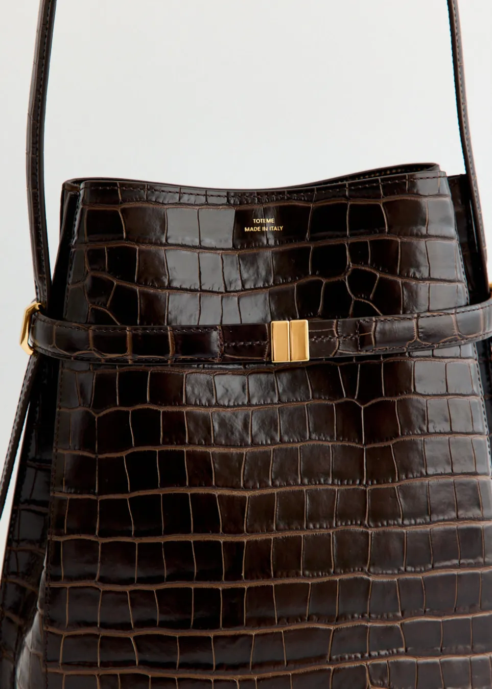 Belted Croco-Embossed Bucket Bag