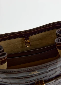 Belted Croco-Embossed Bucket Bag