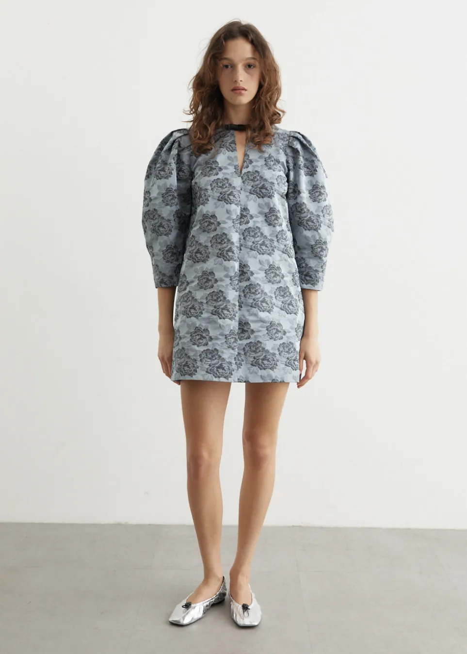 Botanical Jacquard A-Shaped Mini Dress