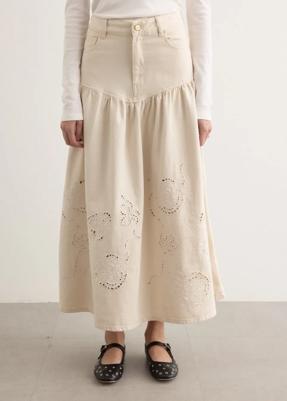 Broderie Anglaise Denim Skirt