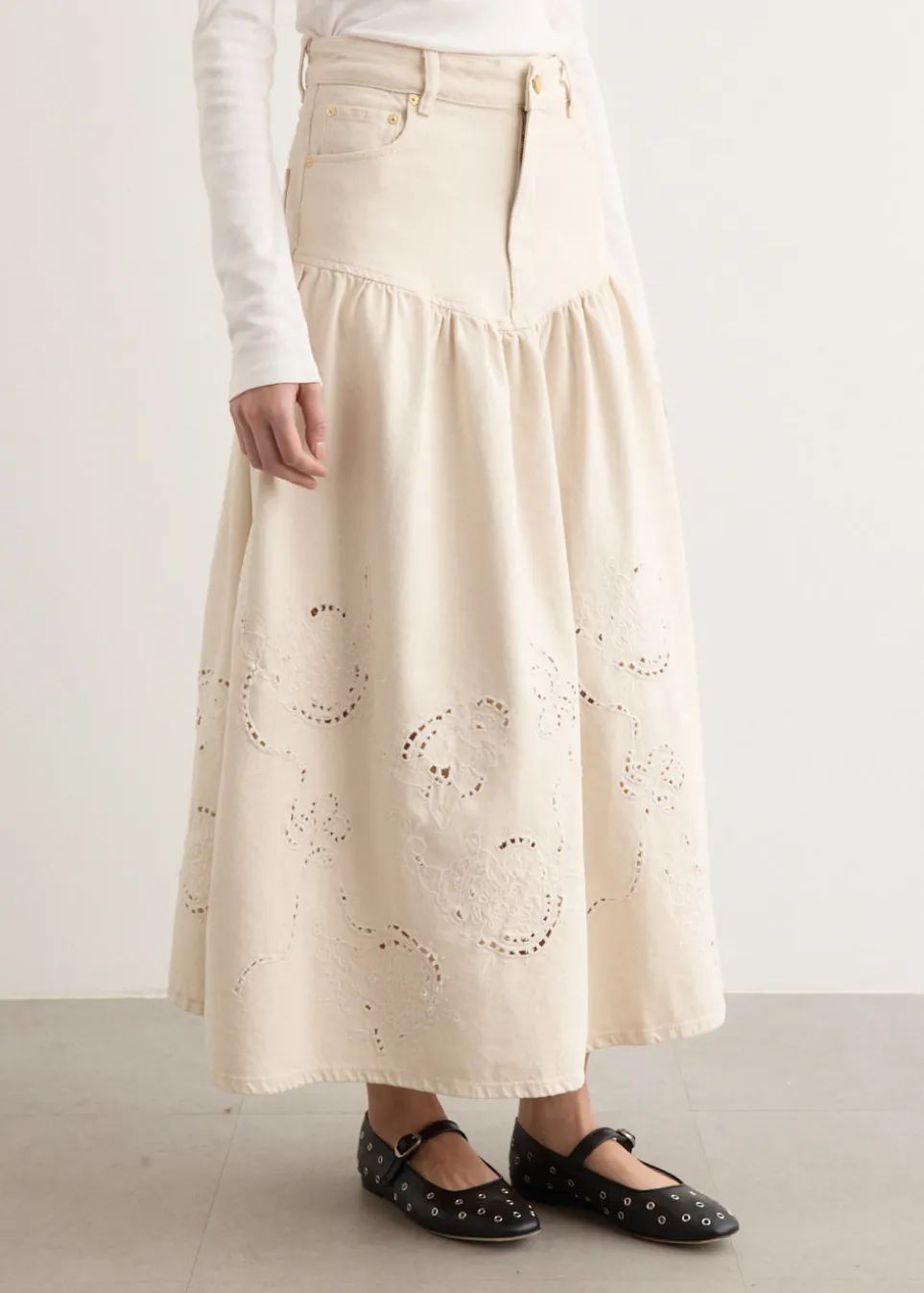 Broderie Anglaise Denim Skirt