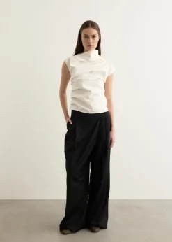 Calendered Wool Mid Waist Pants
