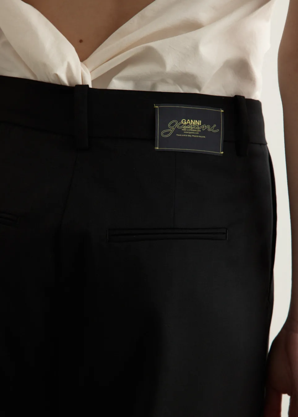 Calendered Wool Mid Waist Pants