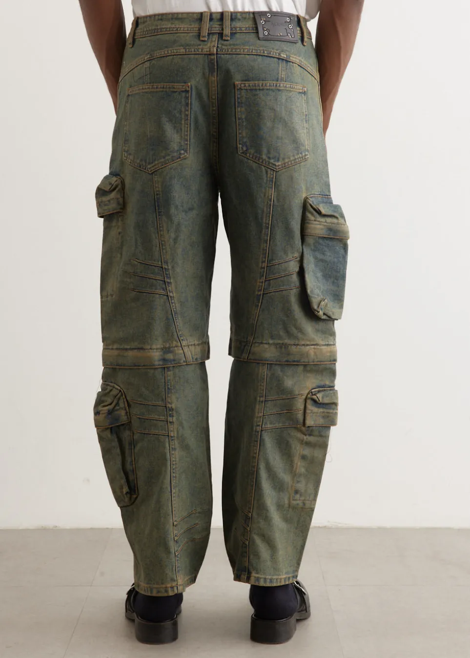 Cargo Coated Wide Leg Jeans