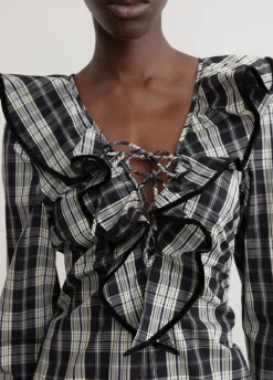 Check Cotton Mini Dress