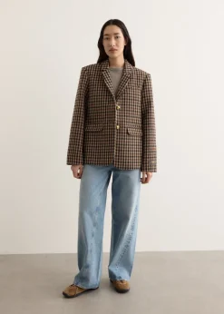 Check Wool Mix Oversized Blazer