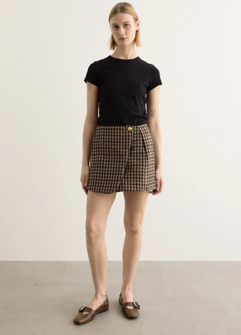 Check Wool Mix Skirt