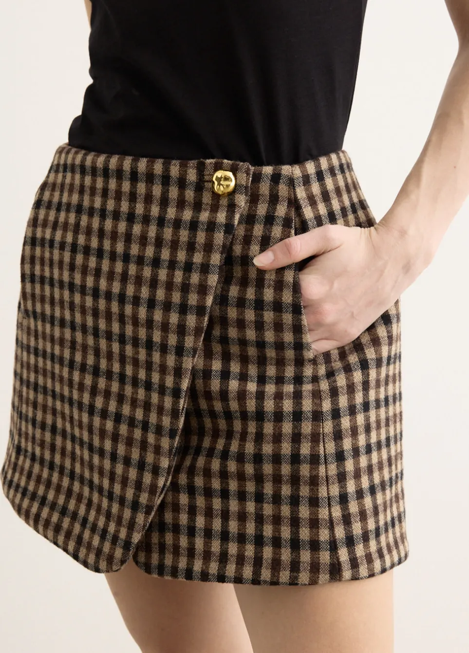 Check Wool Mix Skirt