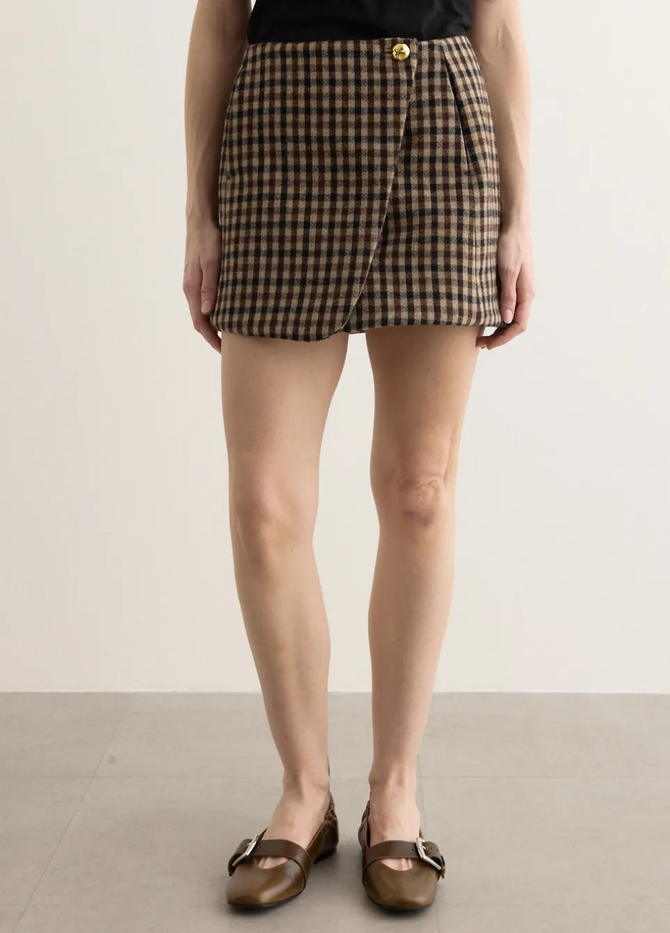 Check Wool Mix Skirt