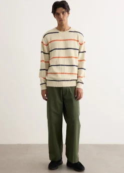 Cotton Linen Slab Stripe Crewneck