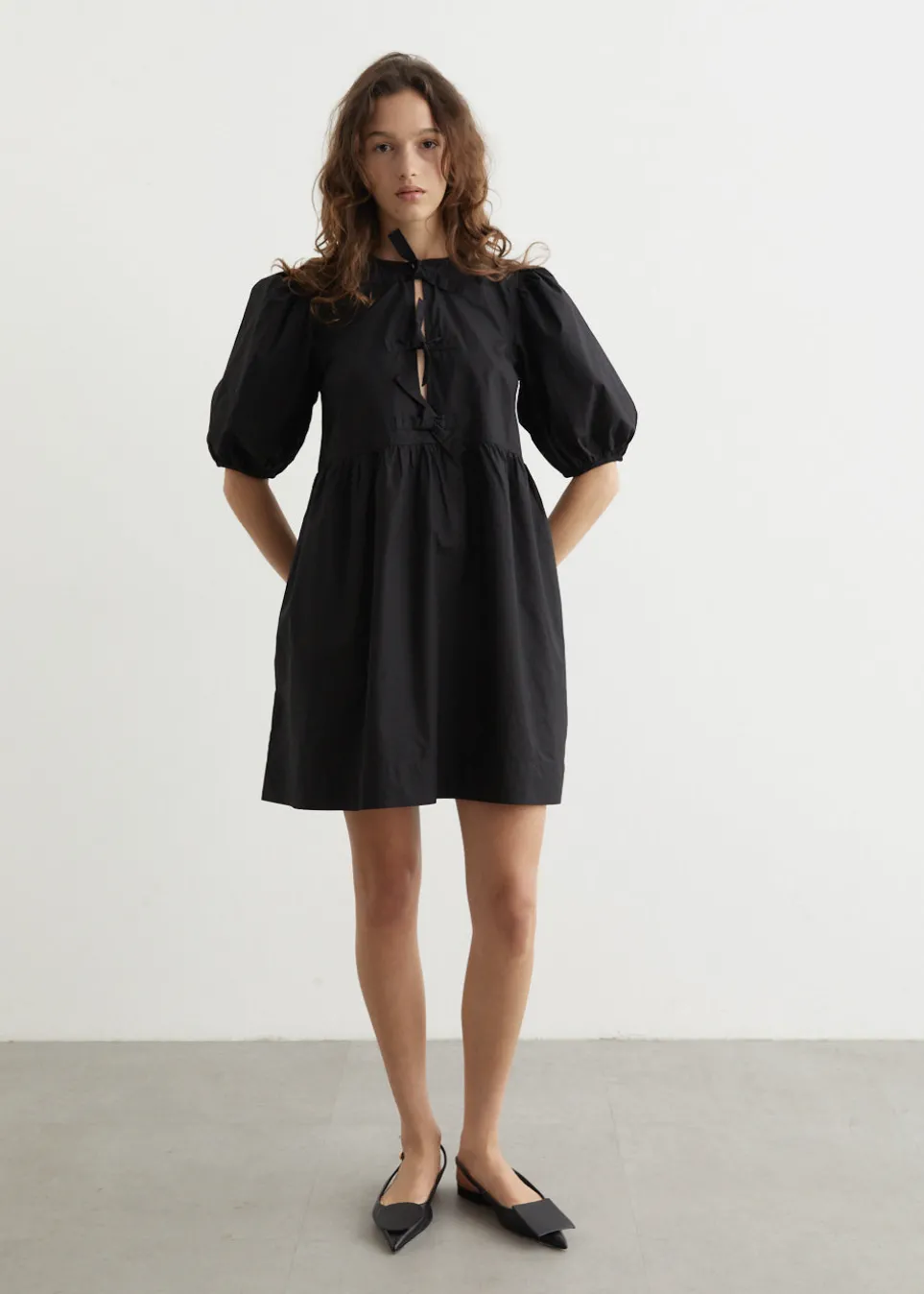 Cotton Poplin Tie String Mini Dress