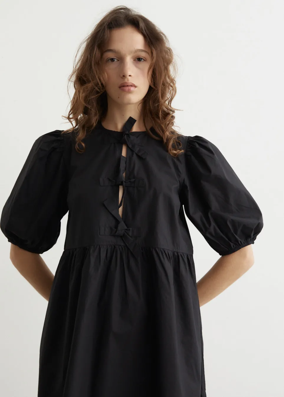 Cotton Poplin Tie String Mini Dress