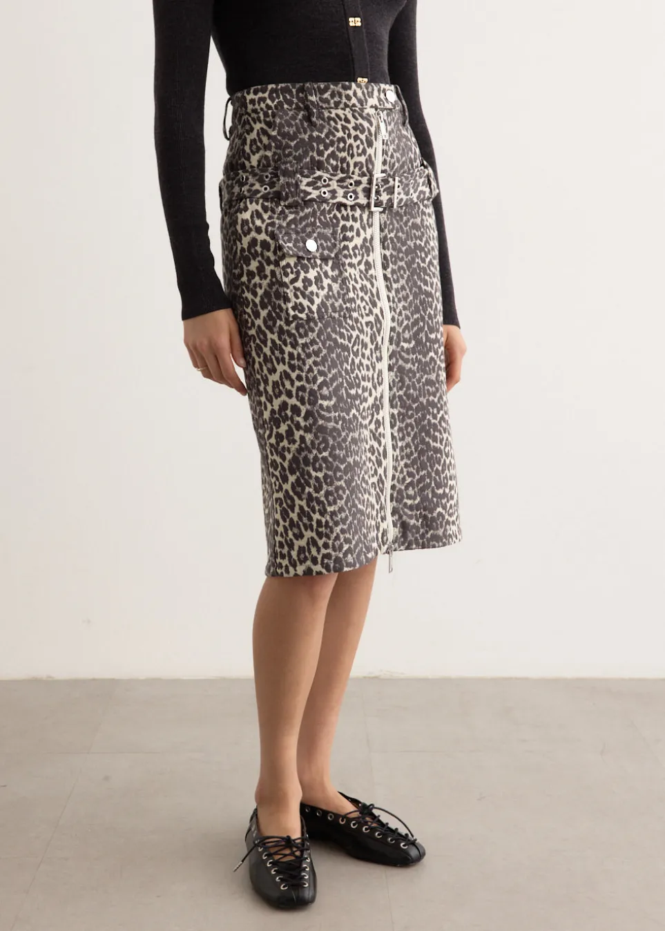 Cotton Tweed Midi Skirt