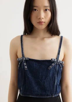 Crinkled Future Denim Strap Top