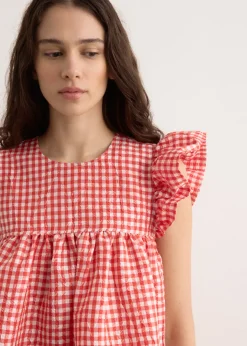 Crinkled Taffeta Check Frill Mini Dress
