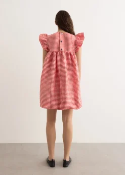 Crinkled Taffeta Check Frill Mini Dress
