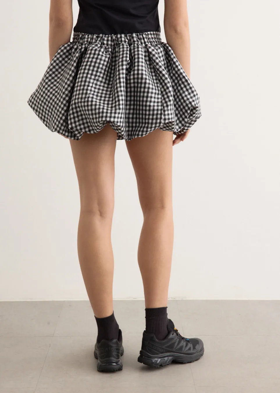 Crinkled Taffeta Check Mini Bubble Skirt