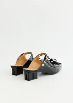 Croco Eyelets Lace Up Mules