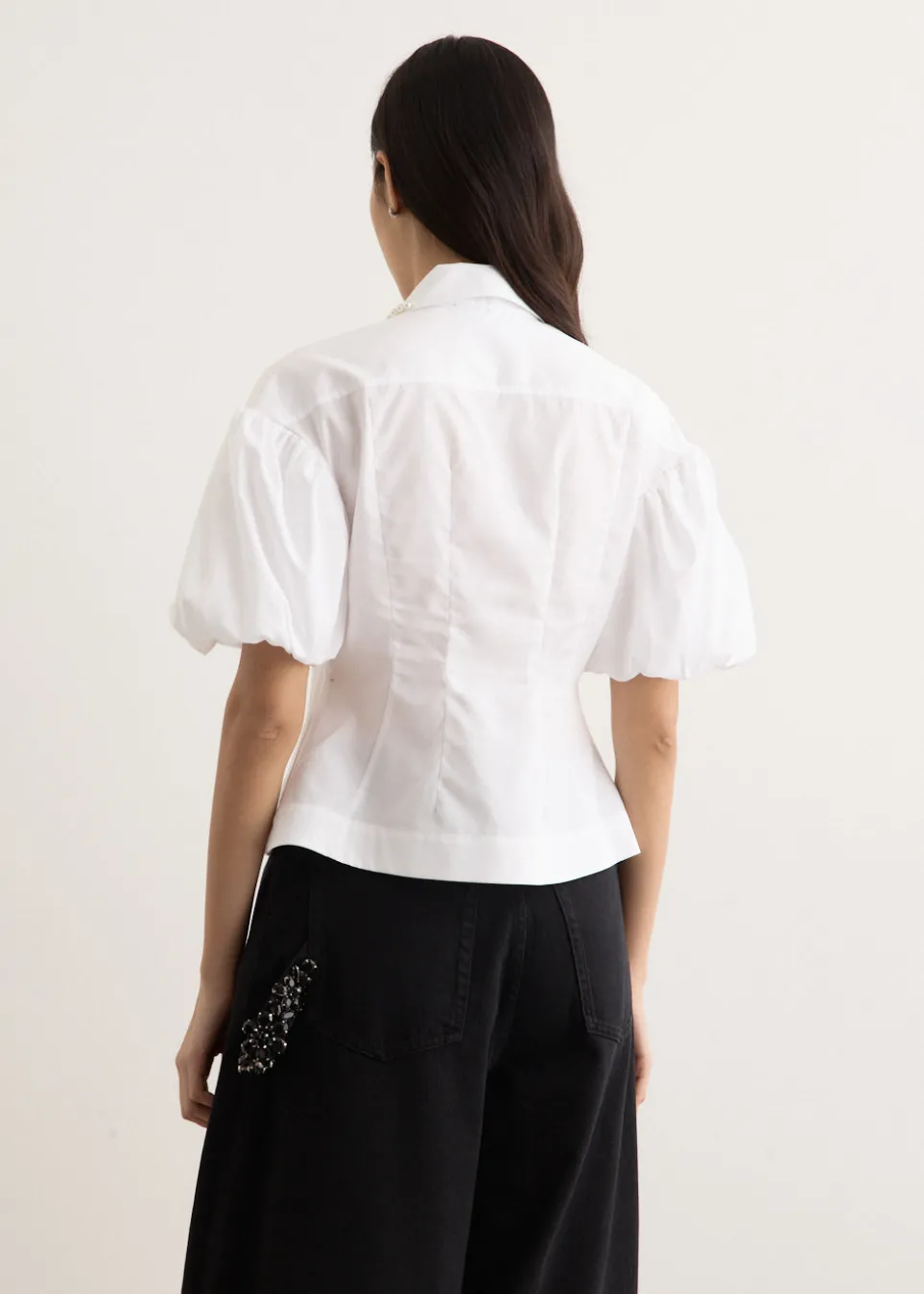Cropped Ruffle Puff Sleeve Shirt