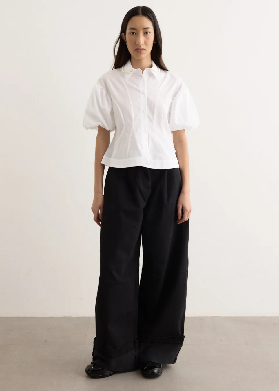 Cropped Ruffle Puff Sleeve Shirt