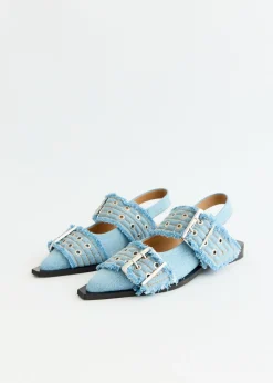 Denim Charms Feminine Buckle Ballerinas