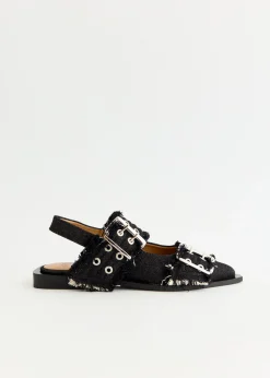 Denim Feminine Buckle Ballerinas