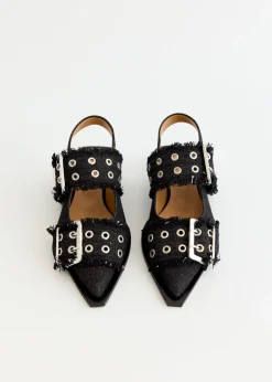 Denim Feminine Buckle Ballerinas