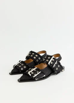 Denim Feminine Buckle Ballerinas