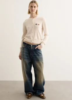 Double Bold Fox Head Patch Regular Cardigan