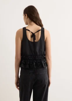 Duchesse Nylon Open Back Frill Top