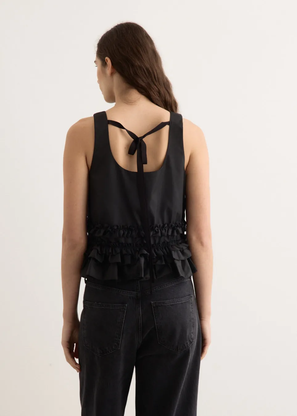 Duchesse Nylon Open Back Frill Top