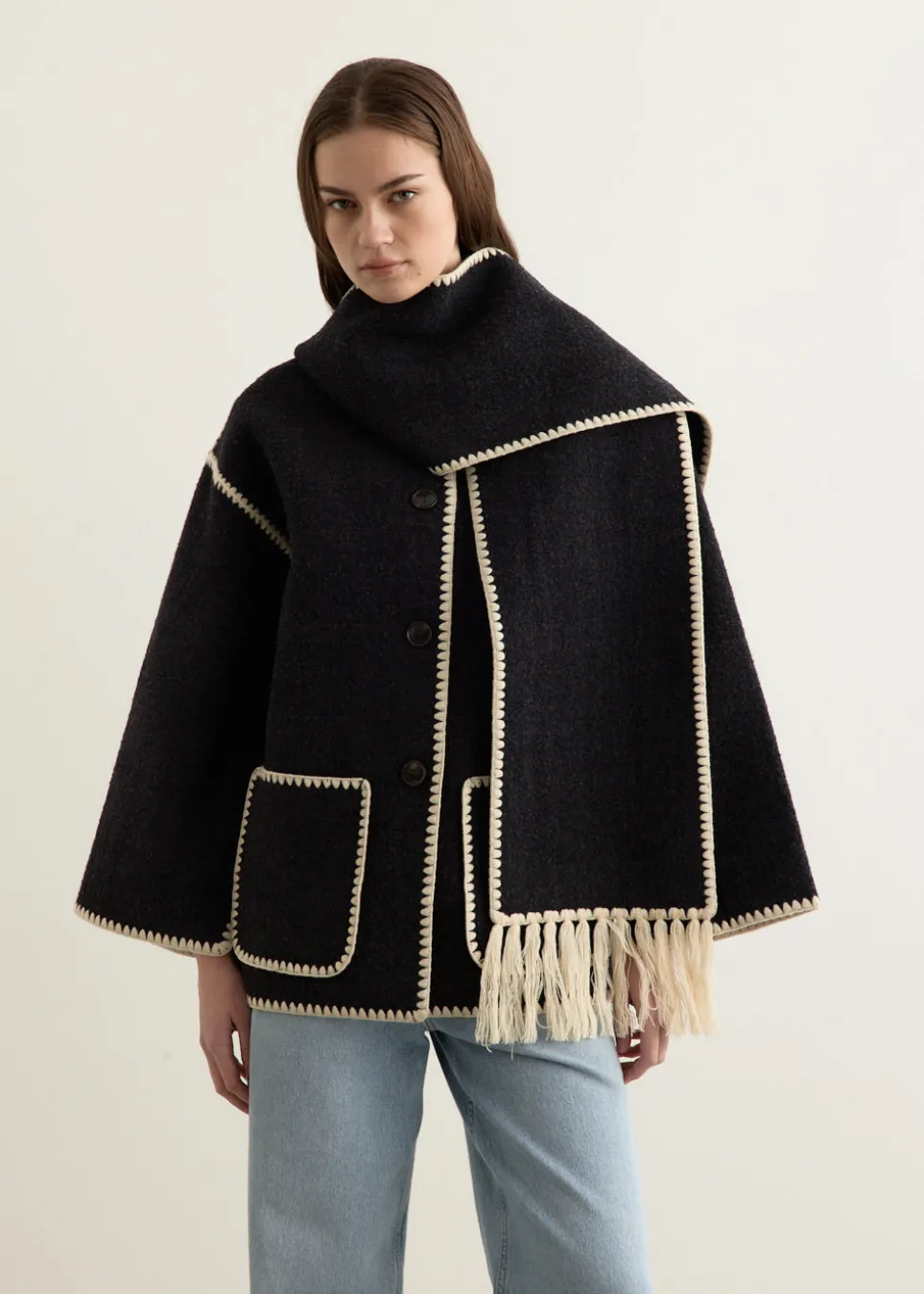 Embroidered Scarf Jacket