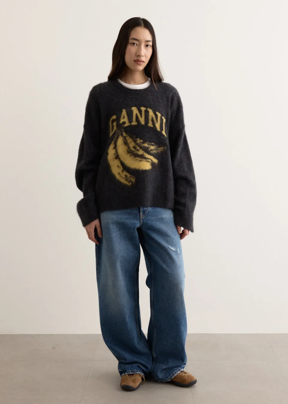 Fine Brushed Alpaca Banana Oversized O-neck Jumper