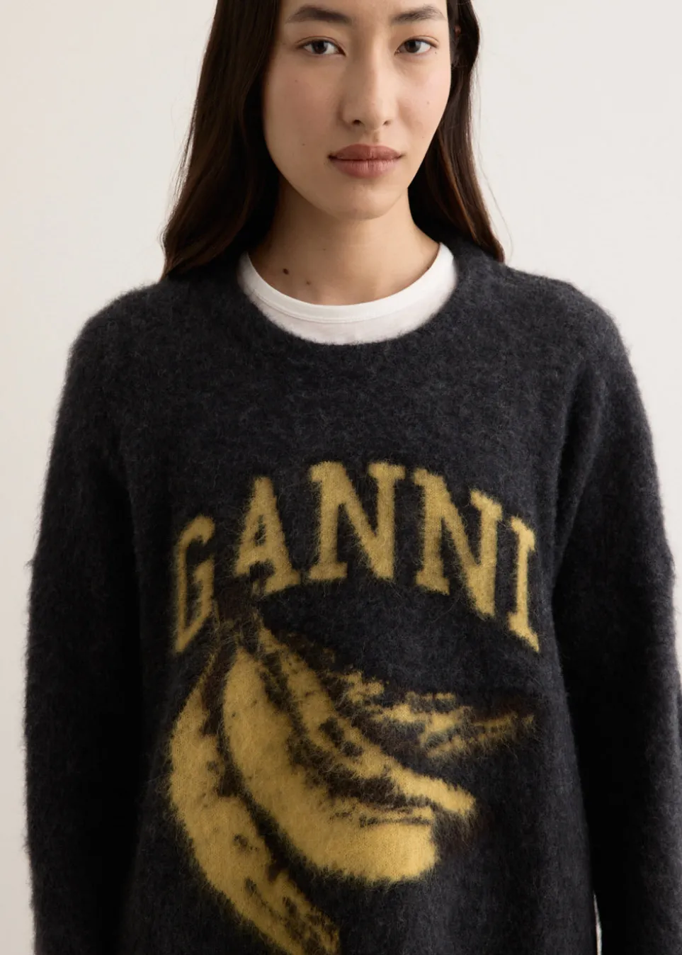 Fine Brushed Alpaca Banana Oversized O-neck Jumper