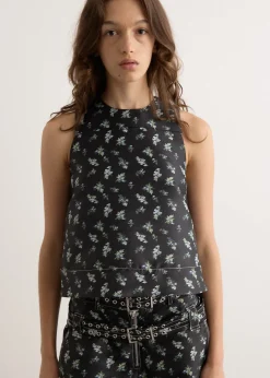 Floral Jacquard Sleeveless Open Neck Top