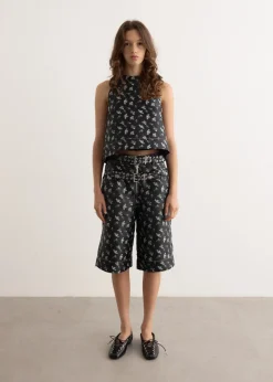 Floral Jacquard Sleeveless Open Neck Top