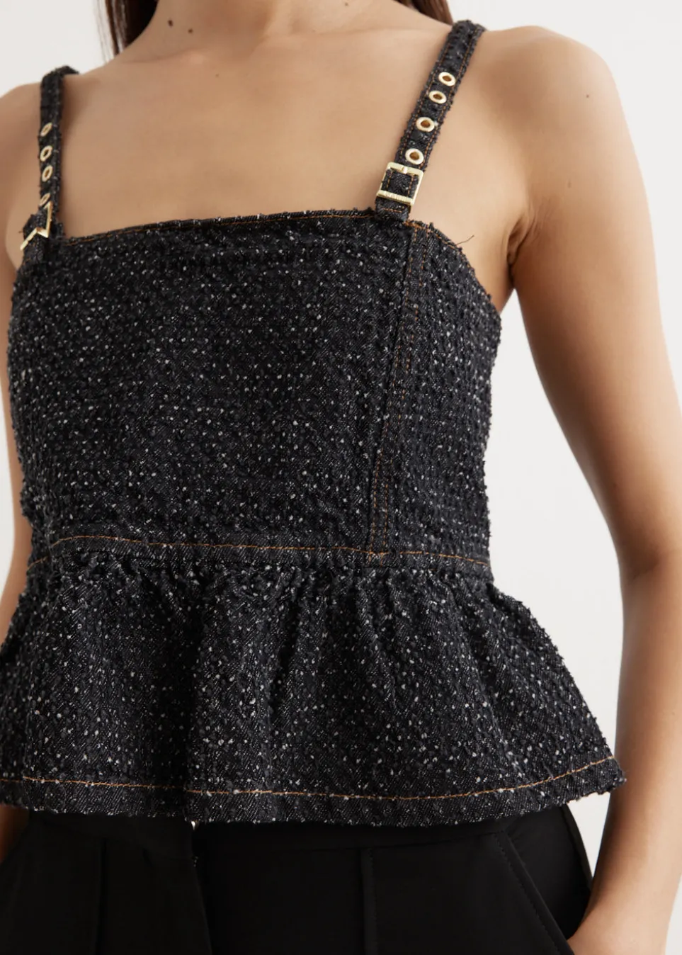 Fluffy Denim Strap Top