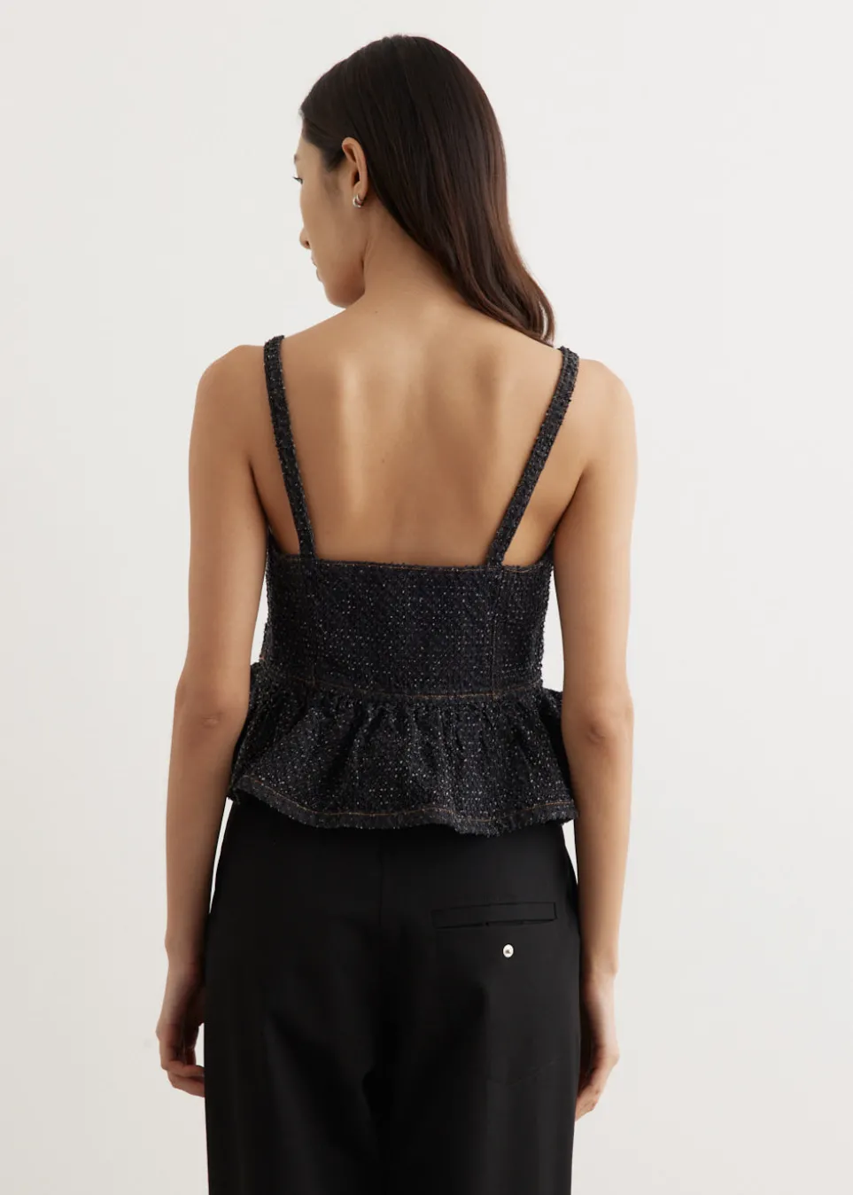 Fluffy Denim Strap Top