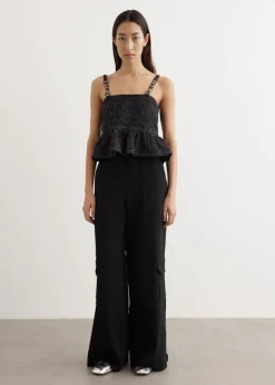 Fluffy Denim Strap Top