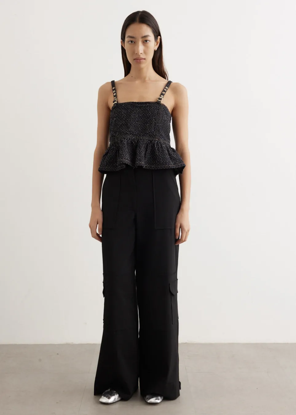 Fluffy Denim Strap Top