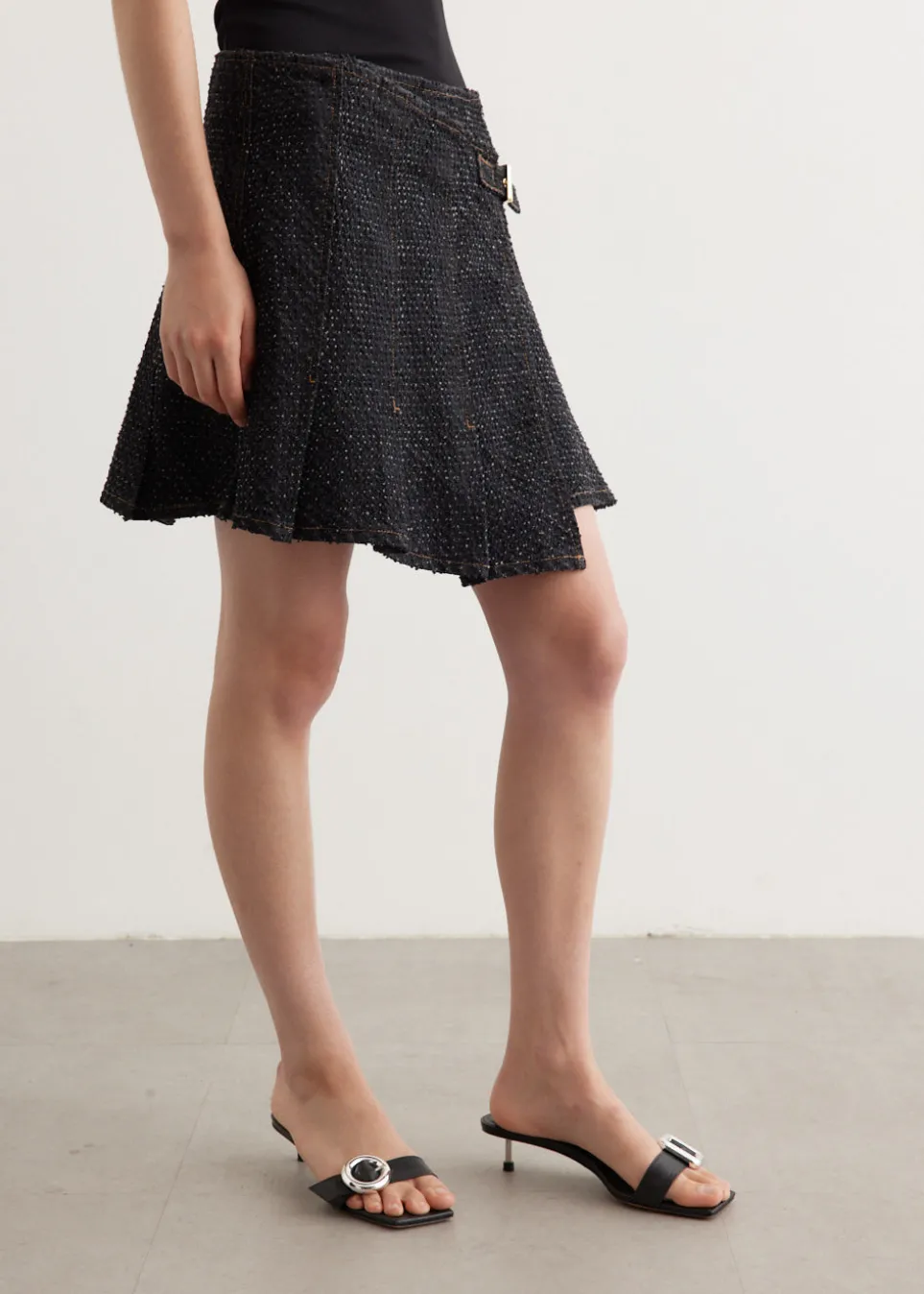 Fluffy Denim Wrap Mini Skirt