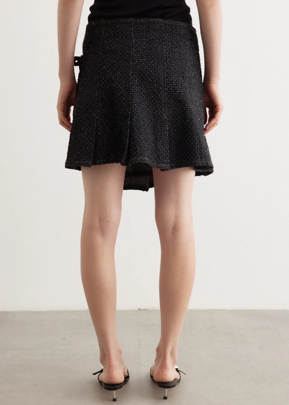 Fluffy Denim Wrap Mini Skirt