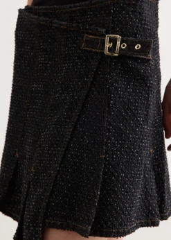 Fluffy Denim Wrap Mini Skirt