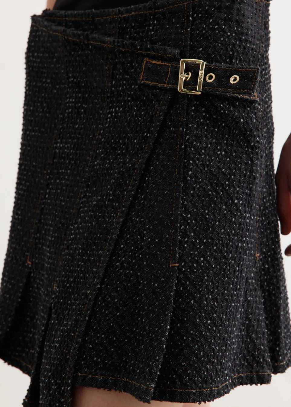 Fluffy Denim Wrap Mini Skirt