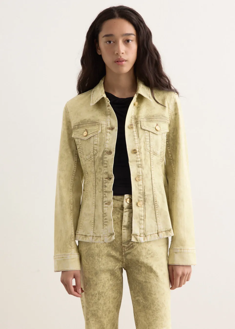 Foil Overdyed Denim Fitted Blazer