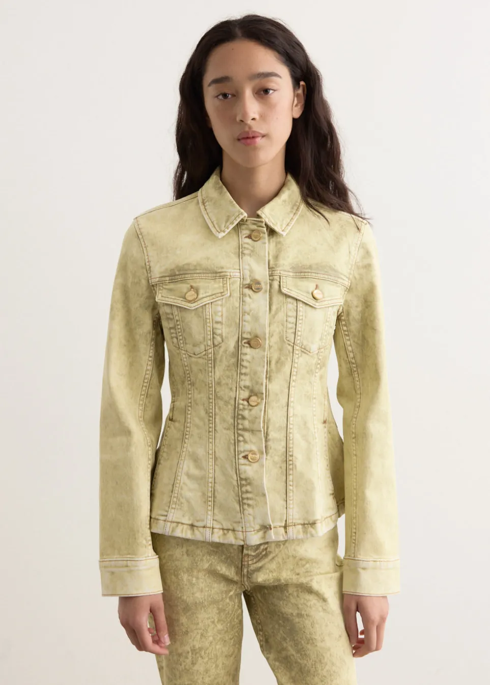 Foil Overdyed Denim Fitted Blazer